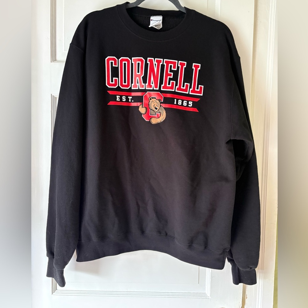 Champion Cornell Black Crewneck with Red and Gold Mascot